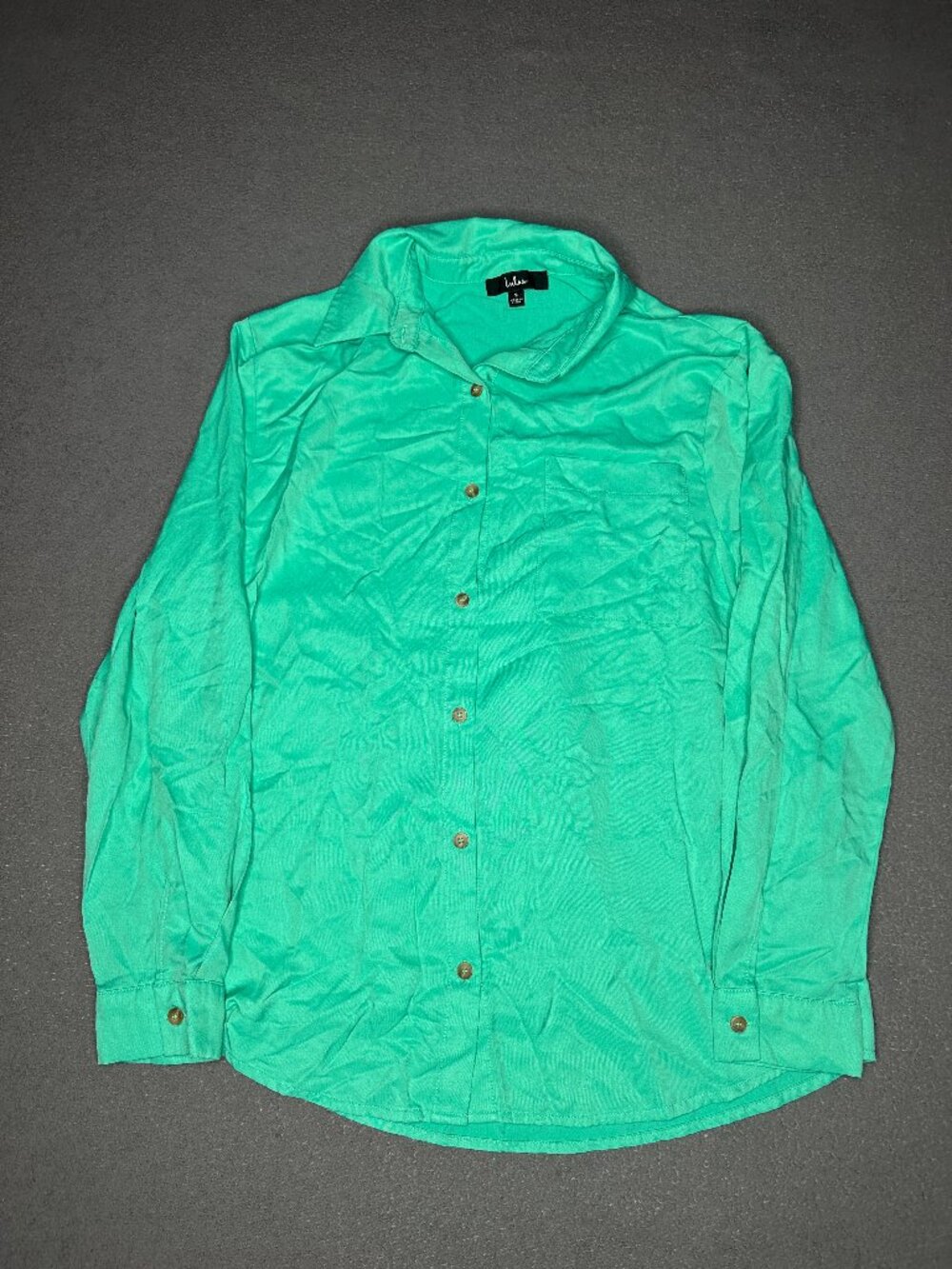 Lulus Women's Vibrant Mint Green Long Sleeve Button Down Shirt Size Medium